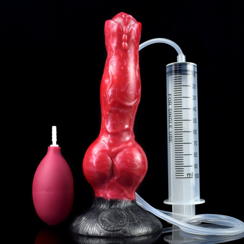 Large Dog Knot Ejaculation Dildo With Sucker Spray Liquid Function red Silicone Squirting Penis Sex Toys For Women Men Anal plug les (yaoye)