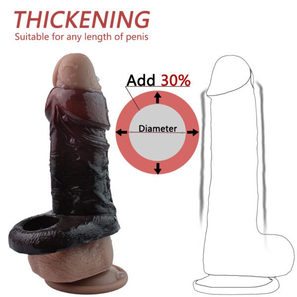 02变厚增长 Cock Ring Silicone Realistic Hollow Dildo Artificial Penis Sleeve Cock Enlargement Sex Toys For Men Male Masturbator