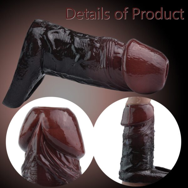 05产品细节 Cock Ring Silicone Realistic Hollow Dildo Artificial Penis Sleeve Cock Enlargement Sex Toys For Men Male Masturbator