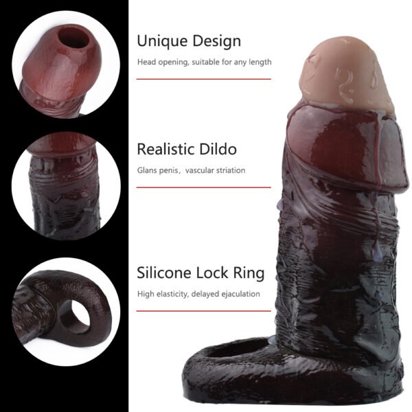 07 拷贝 Cock Ring Silicone Realistic Hollow Dildo Artificial Penis Sleeve Cock Enlargement Sex Toys For Men Male Masturbator
