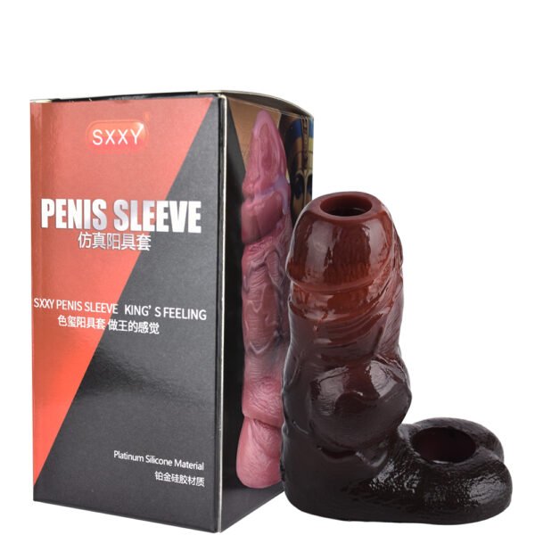 DSC_0019 Male Penis Sleeves Cock Extender Realistic Penis Sleeves Enlargement Delay Ejaculation Sex Toys for Men Silicone Realistic Hollow Dildo