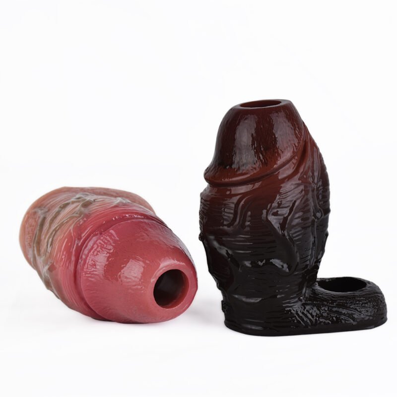 Large Silicone Penis Sleeve Condom Retardant Ejaculation Realistic Black Sheath With Anti-drop Ring Open-ended Cock Enlargement Sex Toys For Men