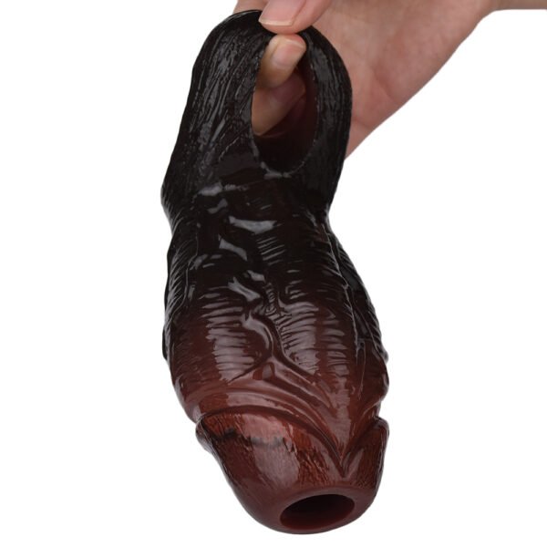 DSC_0126 Large Silicone Penis Sleeve Condom Retardant Ejaculation Realistic Black Sheath With Anti-drop Ring Open-ended Cock Enlargement Sex Toys For Men