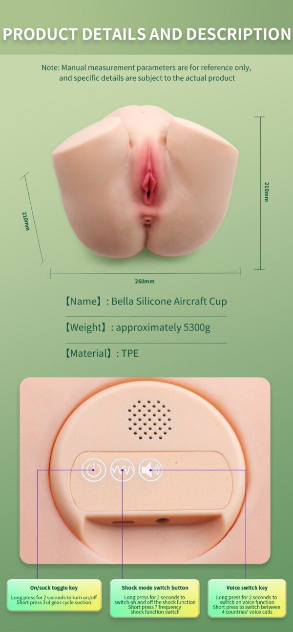 5.3 Kgs Bella Two Holes Silicone Big Ass Automatic Sucking Moans Male Masturbator 3D Anal Vagina Vibrator Realistic Pocket Pussy Sex Toys for Men