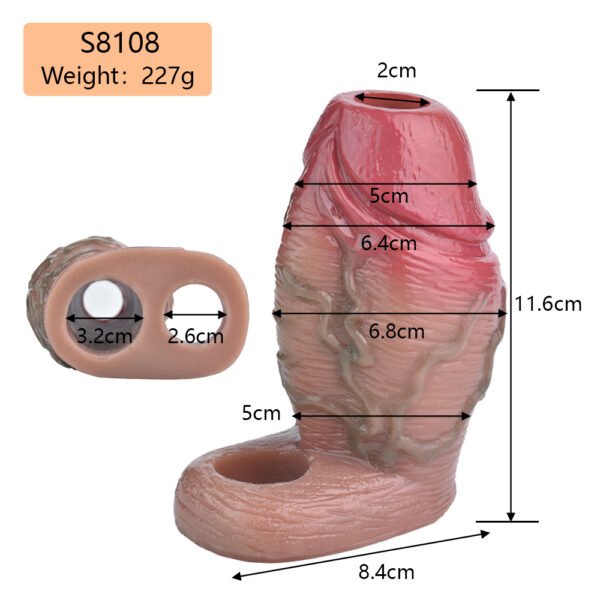 尺寸图 Large Silicone Penis Sleeve Condom Retardant Ejaculation Realistic Black Sheath With Anti-drop Ring Open-ended Cock Enlargement Sex Toys For Men