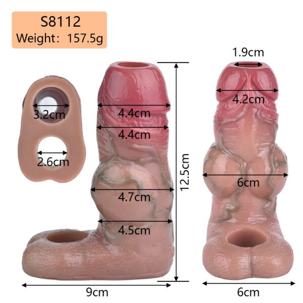 尺寸图 Male Penis Sleeves Cock Extender Realistic Penis Sleeves Enlargement Delay Ejaculation Sex Toys for Men Silicone Realistic Hollow Dildo