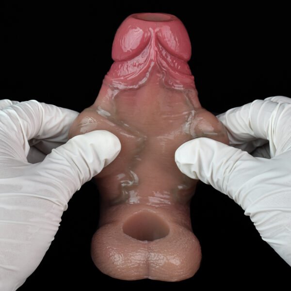 黑底 (7) Male Penis Sleeves Cock Extender Realistic Penis Sleeves Enlargement Delay Ejaculation Sex Toys for Men Silicone Realistic Hollow Dildo