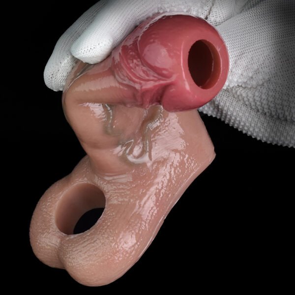黑底 (9) Male Penis Sleeves Cock Extender Realistic Penis Sleeves Enlargement Delay Ejaculation Sex Toys for Men Silicone Realistic Hollow Dildo