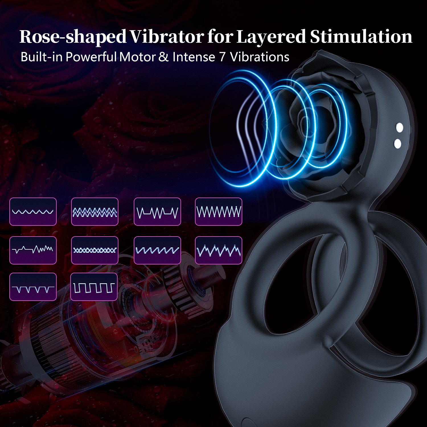 10 Frequency Men Delay Ejaculation Ring Rose Penis Vibrator Women Clitoris Stimulator Massage Sex Toys for Couples 3 1